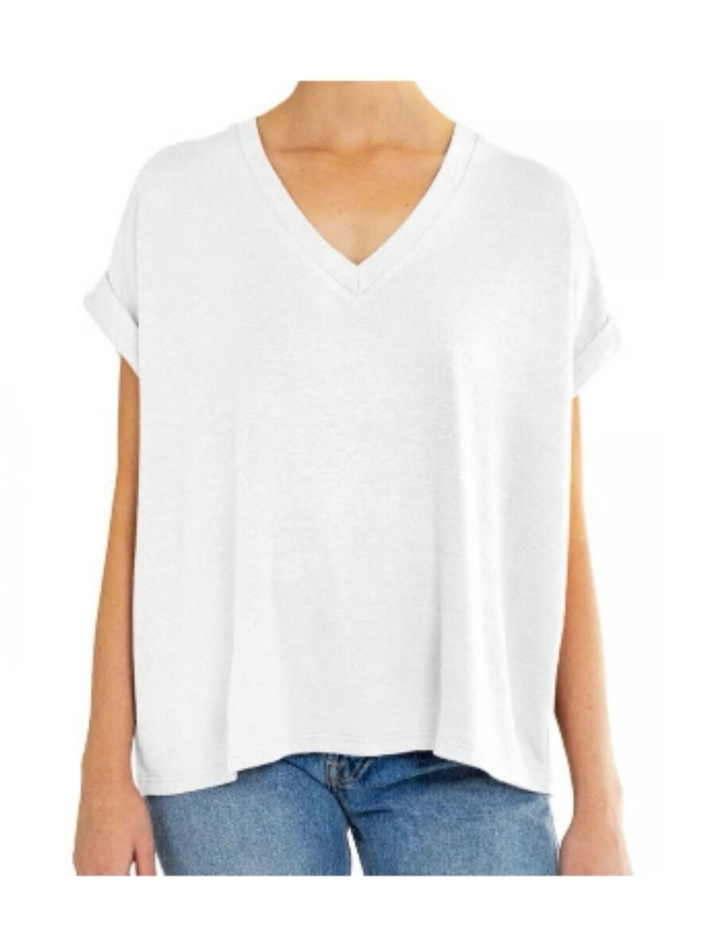 Mod Ref Rolled Cuff Lightweight Knit Short Sleeve V Neck Tee Women's Size Large
